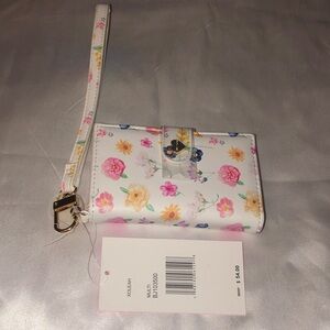 Betsey Johnson XOLEAH White Multi Card Wallet Dainty Floral Print + Strap NWT